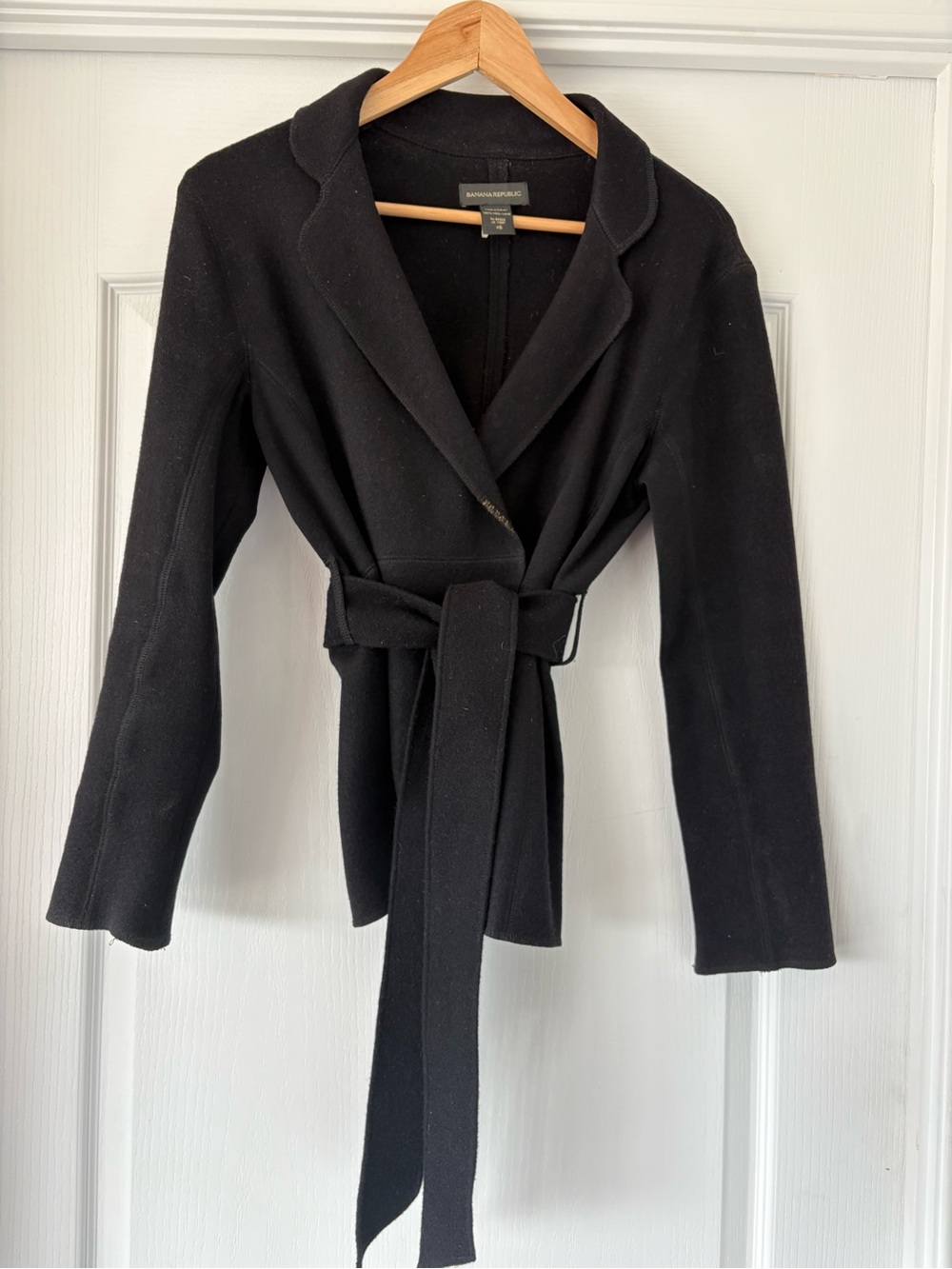 Banana Republic Black Belted Wool Shawl-Collar Cardigan